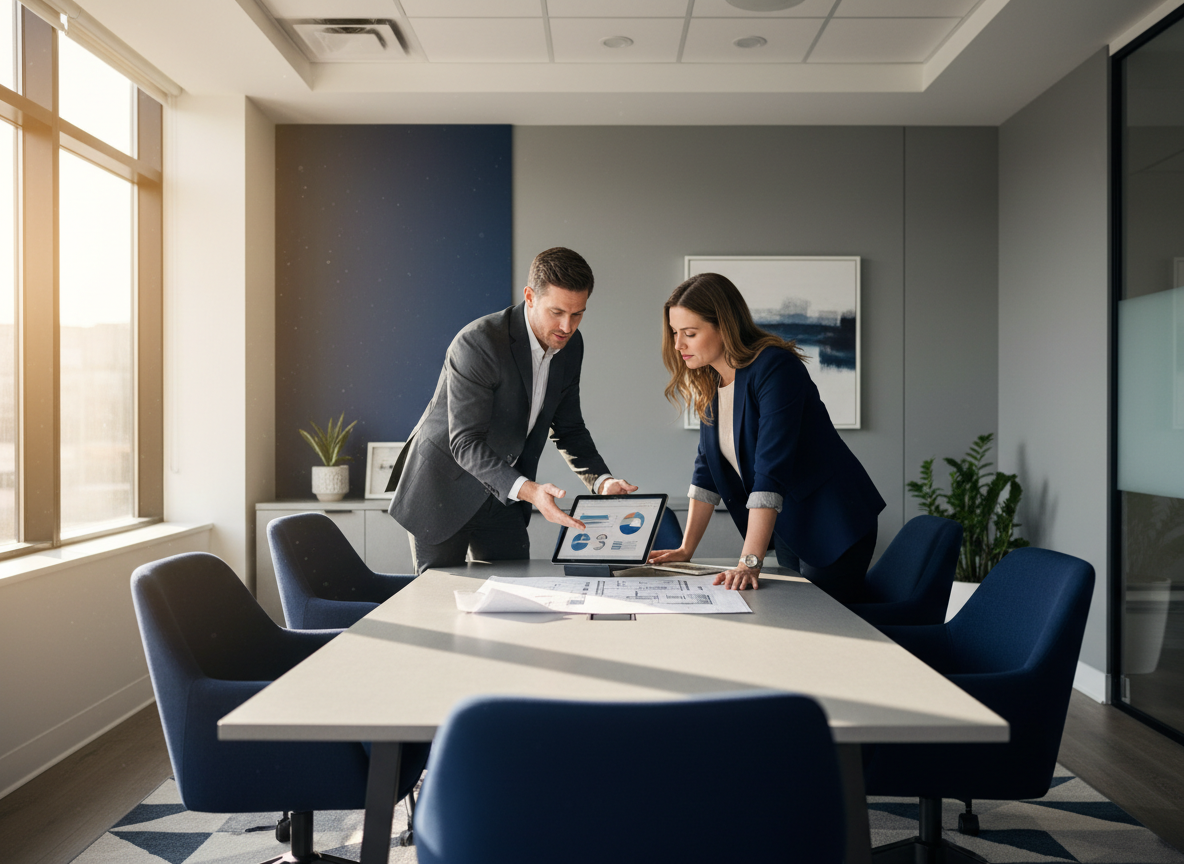 Two professionals collaborating on a strategy session