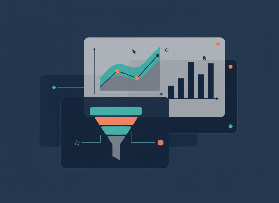 Illustration of web analytics dashboards and tracking