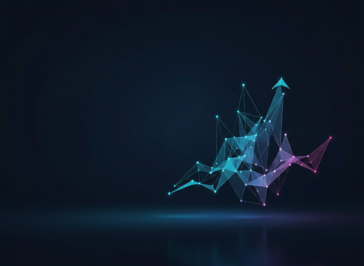 Abstract digital marketing data visualization on a dark navy background